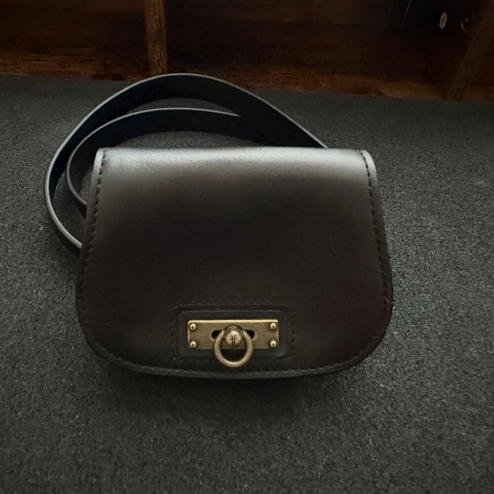 Frye Chocolate Brown Mini Leather Crossbody with Brass Ring Closure